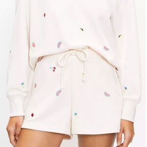 Loft Lou & Grey Embroidered Fruity Cozy Cotton Terry Lounge Shorts Cream Multi L